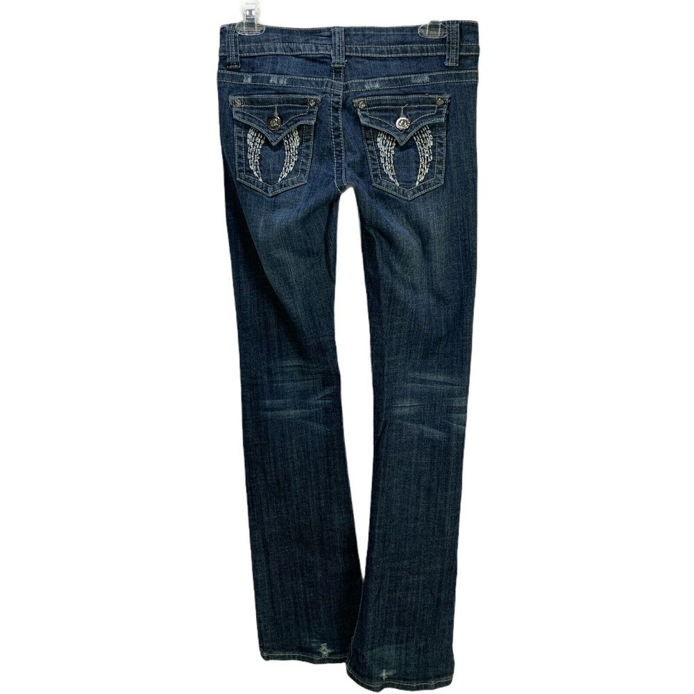 Zipper Jeans Junior Women's Boot Cut Size 7 W28 Embellished Pockets Rhinestone
